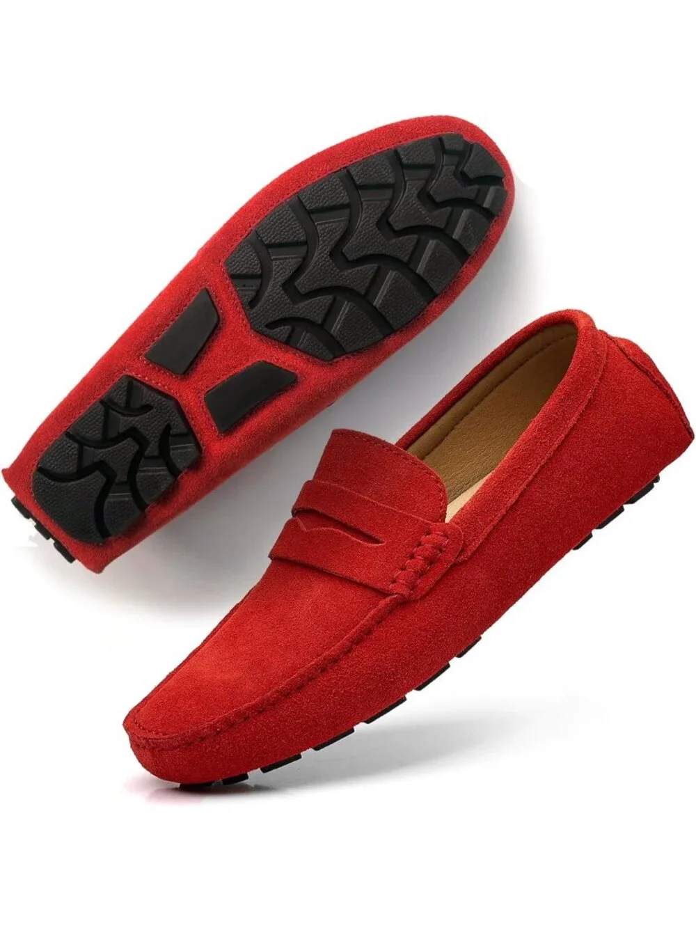 🆕Men's Red Suede Penny Loafers Slip-On Comfort Casual Shoes for Business